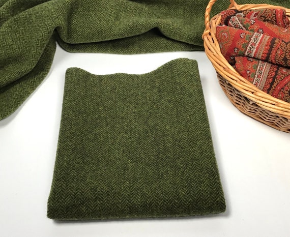 Sweet Pea Green, a mill dyed wool fabric for Rug Hooking and Appliqué, W409, Green Herringbone