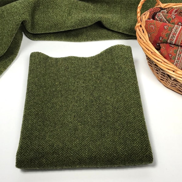 Sweet Pea Green, a mill dyed wool fabric for Rug Hooking and Appliqué, W409, Green Herringbone