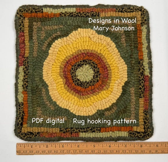 Sunflower Mat, 8 x 8 , Hooked Rug Pattern by Mary Johnson (Digital Download)