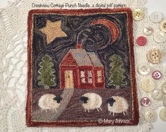 Punch Needle DIGITAL Pattern, Crestview Cottage by Mary Johnson, Digital Download pdf Pattern