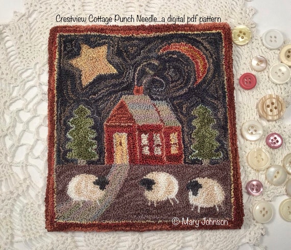 Punch Needle DIGITAL Pattern, Crestview Cottage by Mary Johnson, Digital Download pdf Pattern