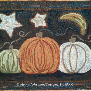 Rug Hooking PATTERN, Pumpkin Trio, 20&quot; x 26&quot;, P170, Pumpkin Hooked Rug, Folk Art Pumpkins,  DIY Rug Hooking