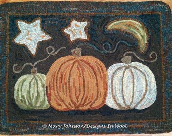 Rug Hooking PATTERN, Pumpkin Trio, 20" x 26", P170, Pumpkin Hooked Rug, Folk Art Pumpkins,  DIY Rug Hooking