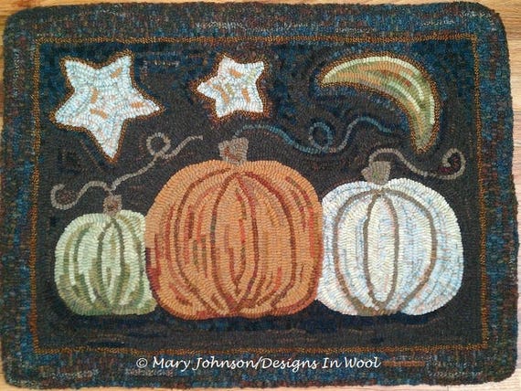 Rug Hooking PATTERN, Pumpkin Trio, 20" x 26", P170, Pumpkin Hooked Rug, Folk Art Pumpkins,  DIY Rug Hooking