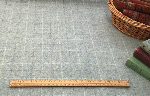 Head in the Clouds, Mill dyed wool fabric for Rug Hooking and Applique, W578, Light Blue Windowpane,  Wispy Blue Skies