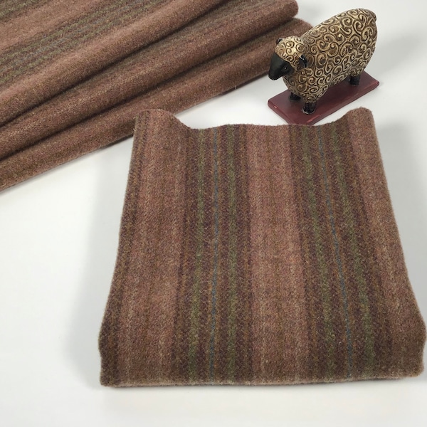 Saddle Blanket, a mill dyed wool fabric for Rug Hooking and Applique, W600, Dusty Rose and Khaki Brown Stripe