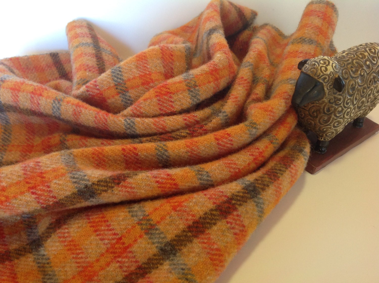 Bright Orange Plaid, Wool for Rug Hooking and Applique, Select a Size, J997, Mill Dyed Wool