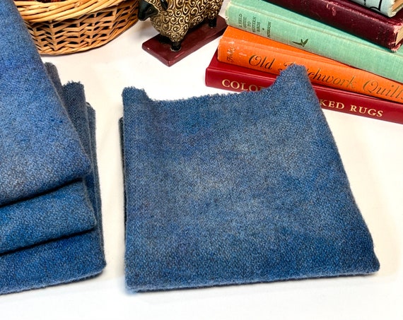 Denim Blue wool fabric, hand dyed for rug hooking and applique, W656, mottled medium blue, bluebonnet, country blue