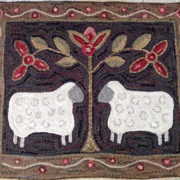 Rug Hooking PATTERN, Two Sheep, 28" x 36", P173, Folk Art Sheep, DIY Primitive Sheep Design