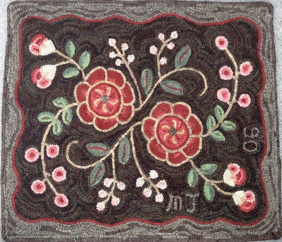 Rug Hooking PATTERN, Primitive Floral #2, 22" x 28", P119, Flowers and Berries, Folk Art Floral,  DIY Primitive Rug Hooking