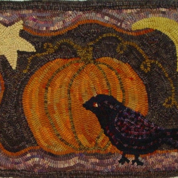 Rug Hooking PATTERN, Crow and Pumpkin, 14" x 20", P192, Halloween Pattern, Autumn Rug Hooking