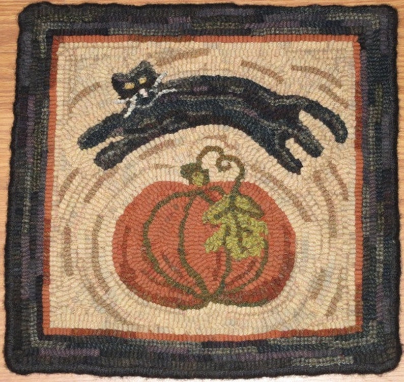 Primitive Leaping Cat Pattern Rug Hooking PATTERN, Leaping Lizzie, 14