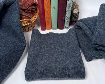 Concord Blue wool fabric for rug hooking and applique, W791, deep blue herringbone weave