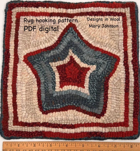 Star Mat, 8 x 8 , Hooked Rug Pattern by Mary Johnson (Digital Download)
