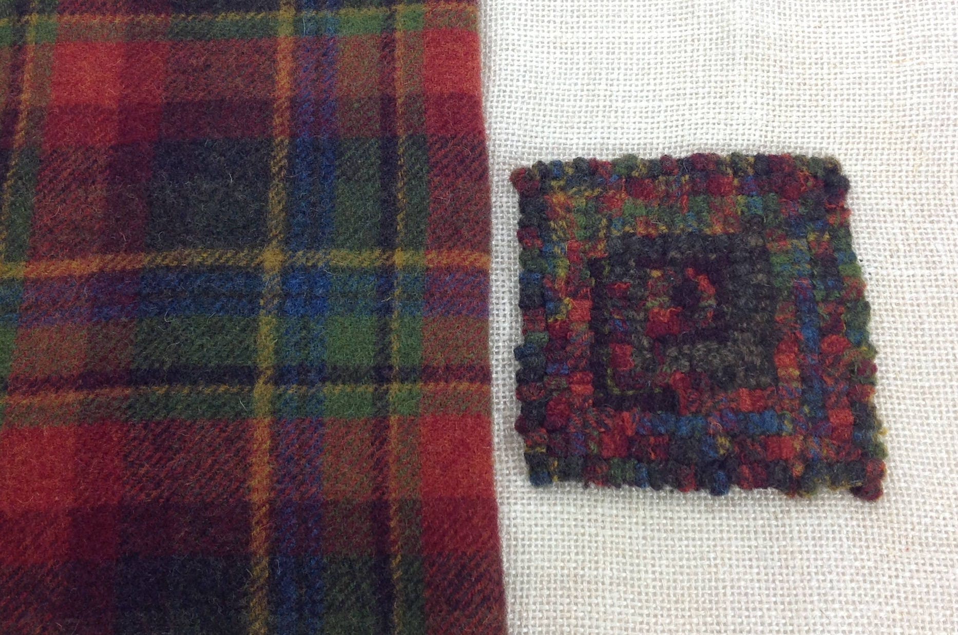 Fat 1/4 yard, Christmas Plaid, Mill Dyed Wool Fabric for Rug