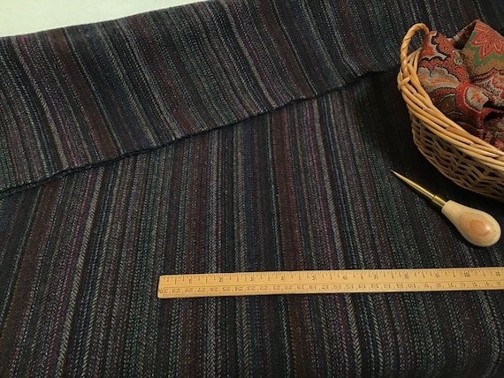 Deep Blue Stripe, a mill dyed Wool Fabric for Rug Hooking and Applique, W437,  multi color navy stripe