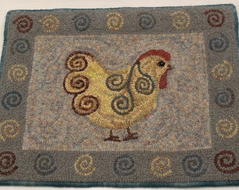 Rug Hooking PATTERN, Spiral Chicken, 16" x 20", P103, DIY Primitive Rug Hooking, Folk Art Chicken