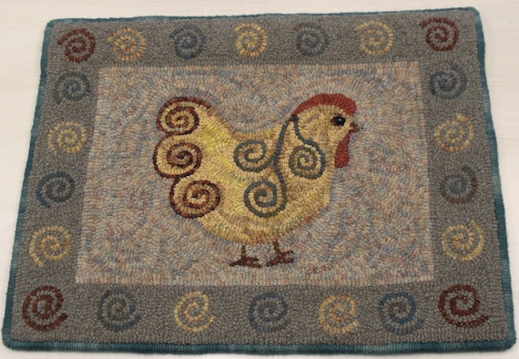 Rug Hooking PATTERN, Spiral Chicken, 16" x 20", P103, DIY Primitive Rug Hooking, Folk Art Chicken