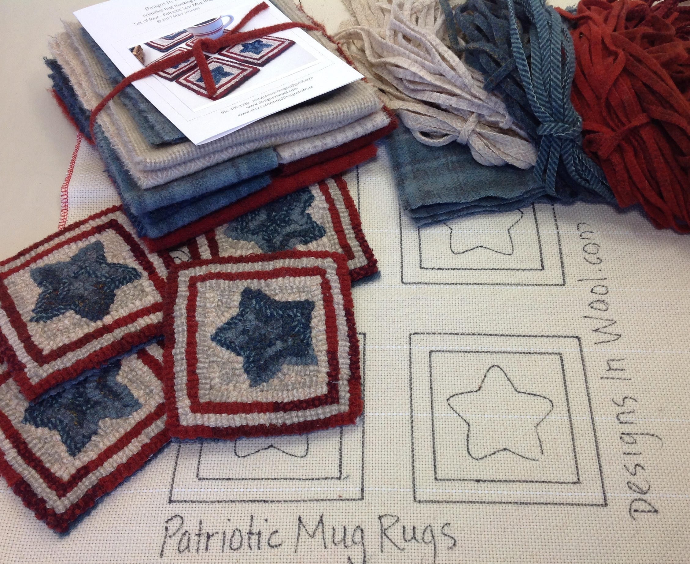 PATRIOTIC STAR RUNNER Rug Pattern for Hooking or Punch Needle. 10