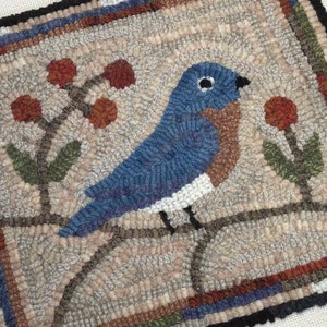 Rug Hooking KIT, Bluebird 10" x 12", K134, Folk Art Bird Rug Kit, DIY Primitive Rug Hooking