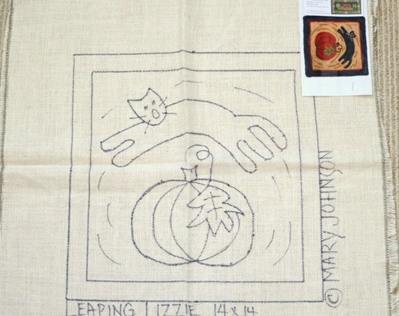 Primitive Leaping Cat Pattern Rug Hooking PATTERN, Leaping Lizzie, 14
