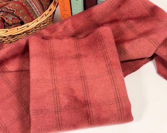 Deep Coral Rose Plaid, hand dyed wool fabric for Rug Hooking and Applique, One Fat Quarter, W784, Salmon Pink
