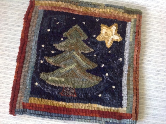 Rug Hooking PATTERN, Pine and Star, 14" x 14", P215, Folk Art Winter Design, DIY Primitive Rug Hooking