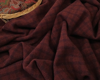 Star Barn, a mill dyed wool fabric for Rug Hooking and Appliqué, W542, dark red plaid, cranberry red wool