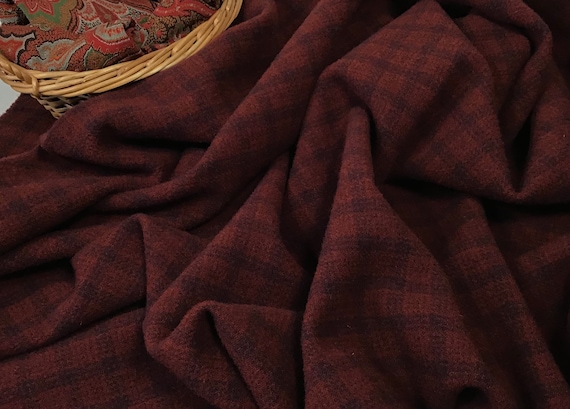 Star Barn, a mill dyed wool fabric for Rug Hooking and Appliqué, W544, dark red plaid, cranberry red wool