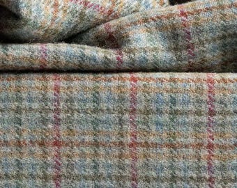 Caribbean Reef Teal Plaid Wool Fabric for rug hooking and applique, W769, small blue plaid