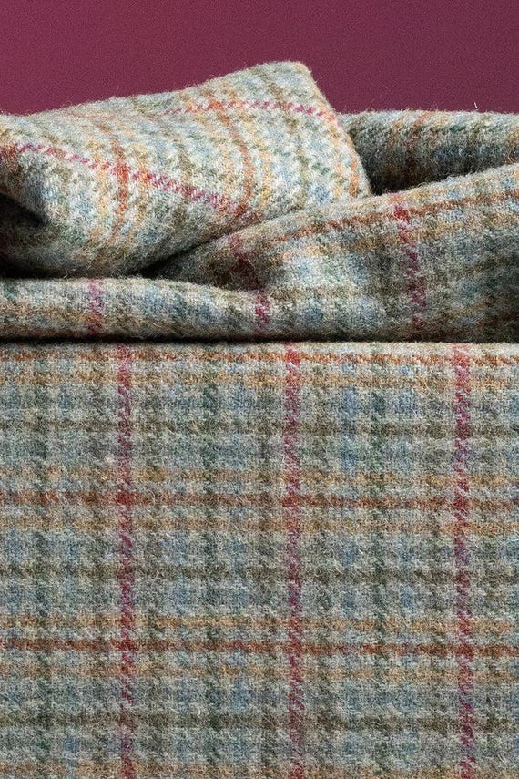 Caribbean Reef Teal Plaid Wool Fabric for rug hooking and applique, W769, small blue plaid