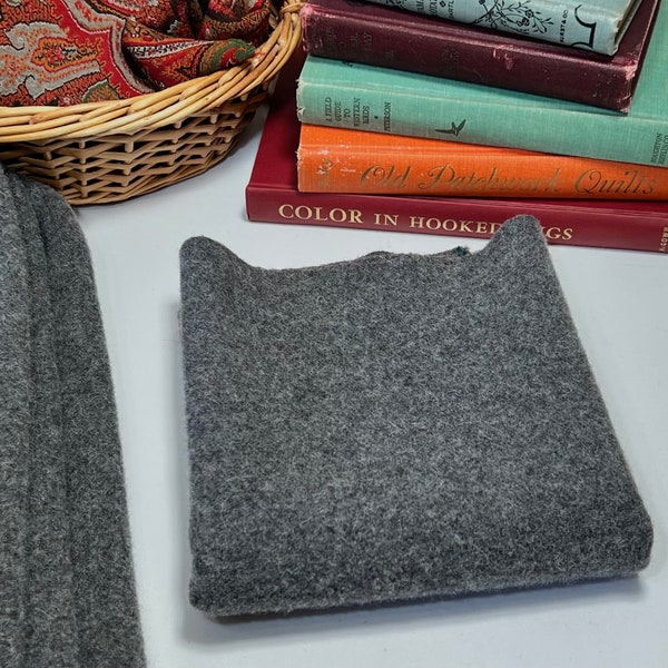 Charcoal Gray, a mill dyed wool fabric for Rug Hooking and Appliqué,  W651, gray flannel wool