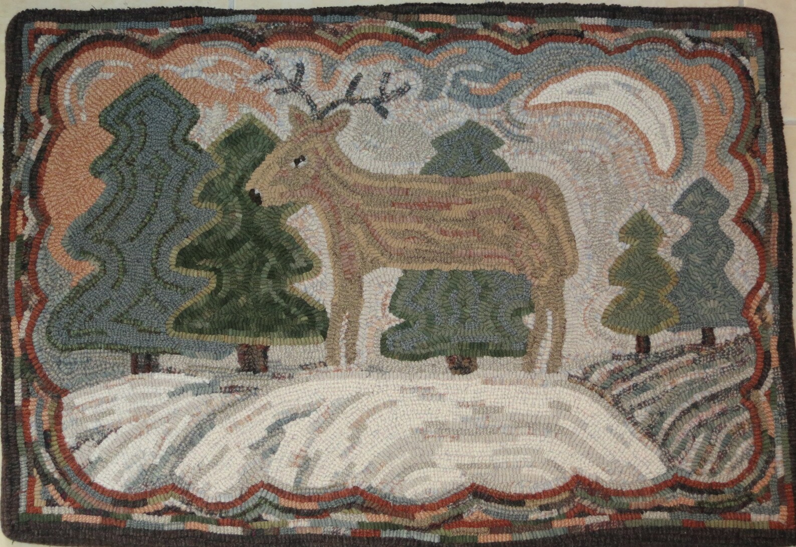 Rug Hooking PATTERN, Deer in the Pines, 24