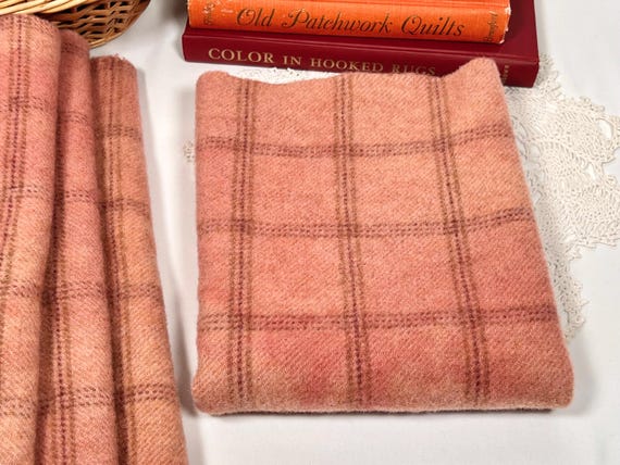 Coral Rose Plaid, hand dyed wool fabric for Rug Hooking and Applique, One Fat Quarter, W747, Salmon Pink