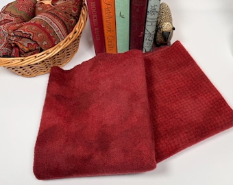 Old World Santa Red, 2 fat quarter yards, hand dyed wool fabric for Rug Hooking and Applique, W790, Barn Red, Autumn Red