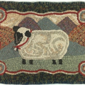 Rug Hooking PATTERN, Sheep In The Hills, 12&quot; x 18&quot;, P195, DIY Primitive Rug Hooking, Folk Art Sheep Rug Pattern