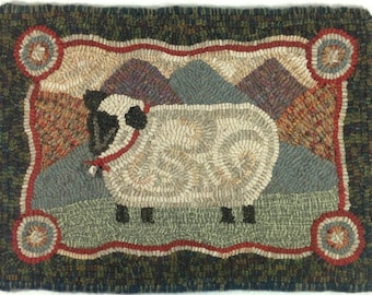 Rug Hooking PATTERN, Sheep In The Hills, 12" x 18", P195, DIY Primitive Rug Hooking, Folk Art Sheep Rug Pattern