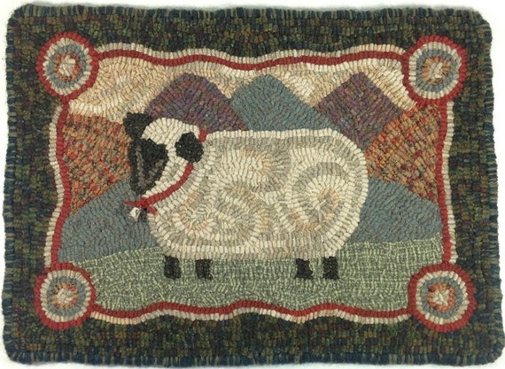 Rug Hooking PATTERN, Sheep In The Hills, 12" x 18", P195, DIY Primitive Rug Hooking, Folk Art Sheep Rug Pattern