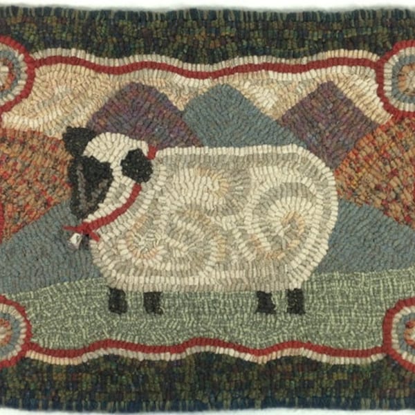 Rug Hooking PATTERN, Sheep In The Hills, 12" x 18", P195, DIY Primitive Rug Hooking, Folk Art Sheep Rug Pattern