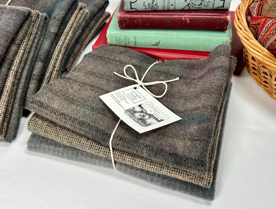 Stone Path Wool Bundle, 3) fat eighths, hand dyed wool fabric for Rug Hooking and Applique, W745, Pebbles and Rocks, Primitive Grays