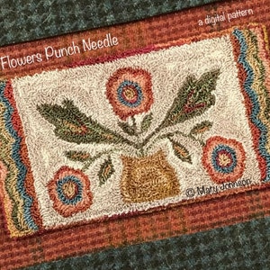 Punch Needle DIGITAL Pattern, Three Flowers Runner by Mary Johnson, Digital Download pdf Pattern