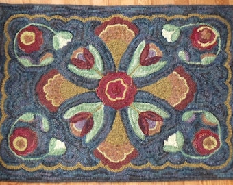 Rug Hooking PATTERN, Tulip Cross 28" x 40", a primitive design by Mary Johnson, Folk art Floral, DIY hooked rug pattern, P128