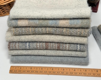 Cloudy Skies Wool Bundle, 7 fat sixteenths, mill dyed wool fabric for Rug Hooking and Applique, W789, gray and blue textures