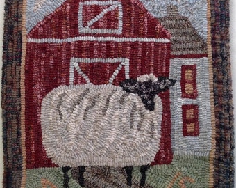 Rug Hooking PATTERN, Annabelle the Wandering Sheep, 14" x 18", P107, DIY Primitive Folk Art Sheep Design