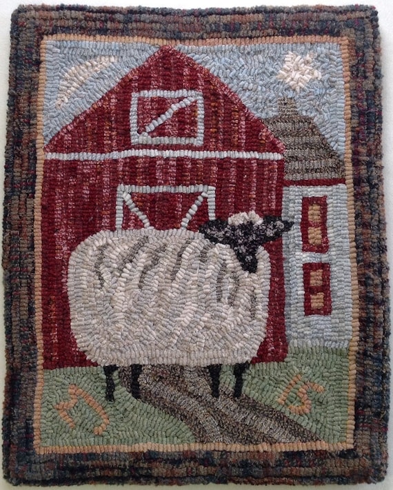 Rug Hooking PATTERN, Annabelle the Wandering Sheep, 14" x 18", P107, DIY Primitive Folk Art Sheep Design