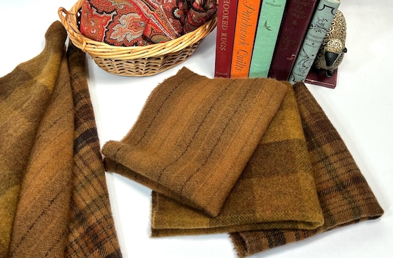 Chestnut Browns, 3) fat eighths, hand dyed wool fabric for Rug Hooking and Applique, W709, warm brown, autumn brown textures, saddle brown