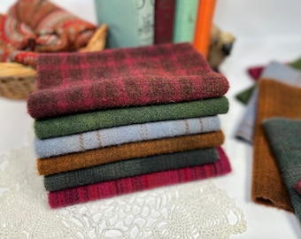 Primitive Colors Bundle, hand dyed, 6) Fat Sixteenths, wool fabric for Rug Hooking and Applique, W472
