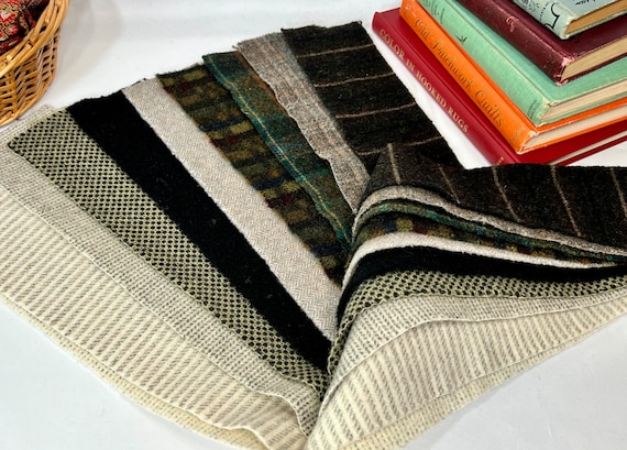 Lights, Grays, Darks, 10) wool fabric pieces for rug hooking, applique, wool stitcheries, W684, neutral lights to darks, crafters gift