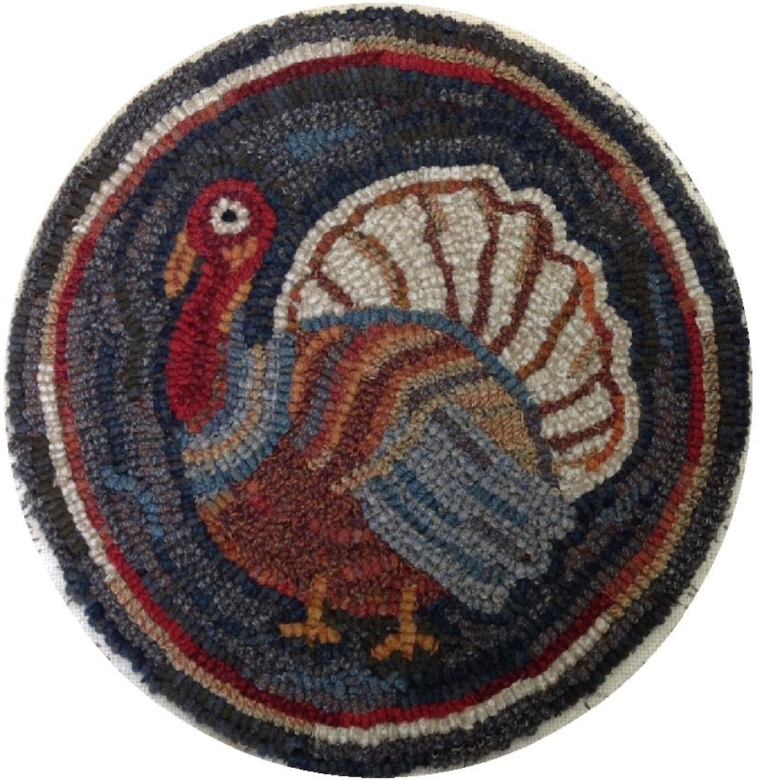 Turkey Hook Rug Rug Hooking PATTERN, Turkey Chair Pad or Table Mat, 14