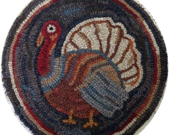 Rug Hooking PATTERN, Turkey Chair Pad or Table Mat, 14" Round, P115, DIY Thanksgiving Design